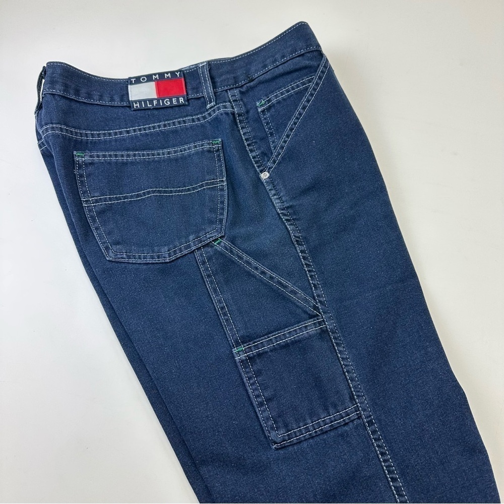90s Vintage Hilfiger men denim carpenter jeans Size 32in Inseam 31.5in - Picture 14 of 15